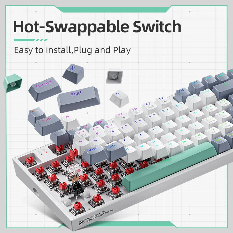 Machenike K500 White Hot Swappable Wired Mechanical Gaming Keyboard's hot swappable switch feature