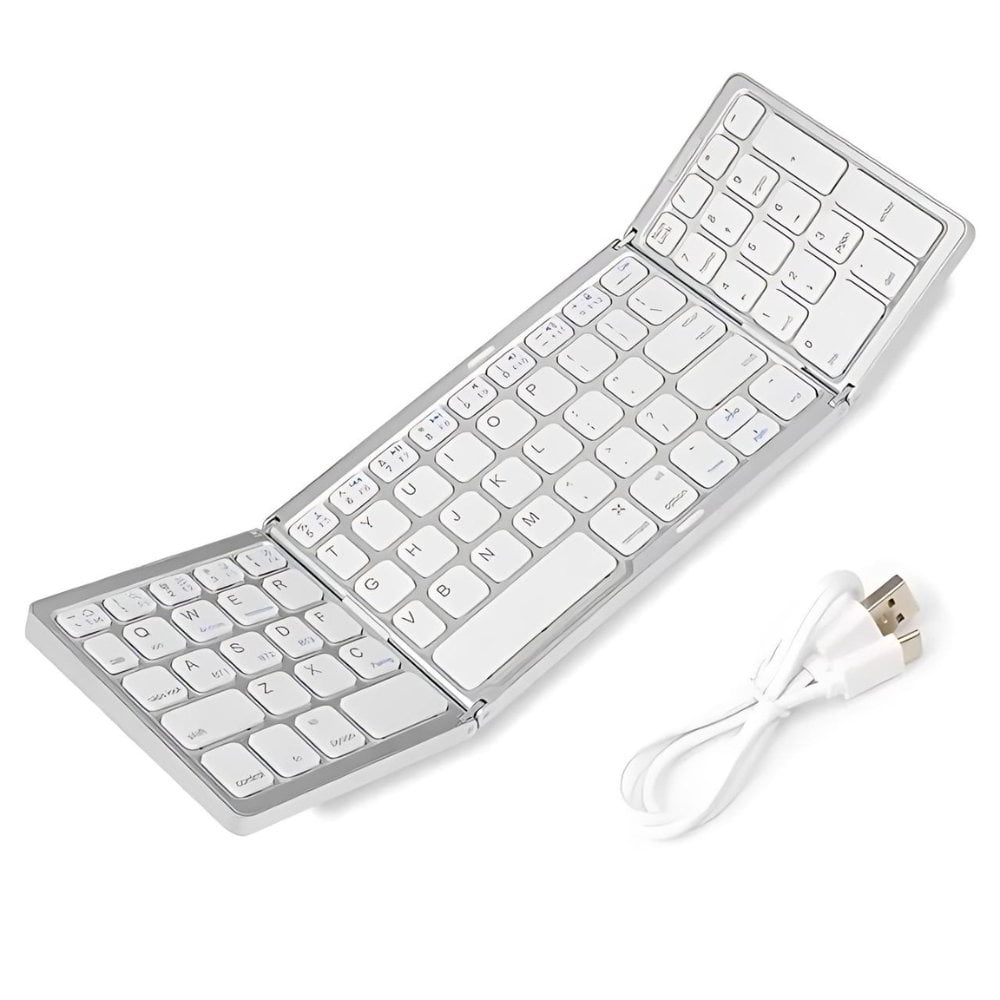 Mini Portable Folding Keyboard with Numpad in white color