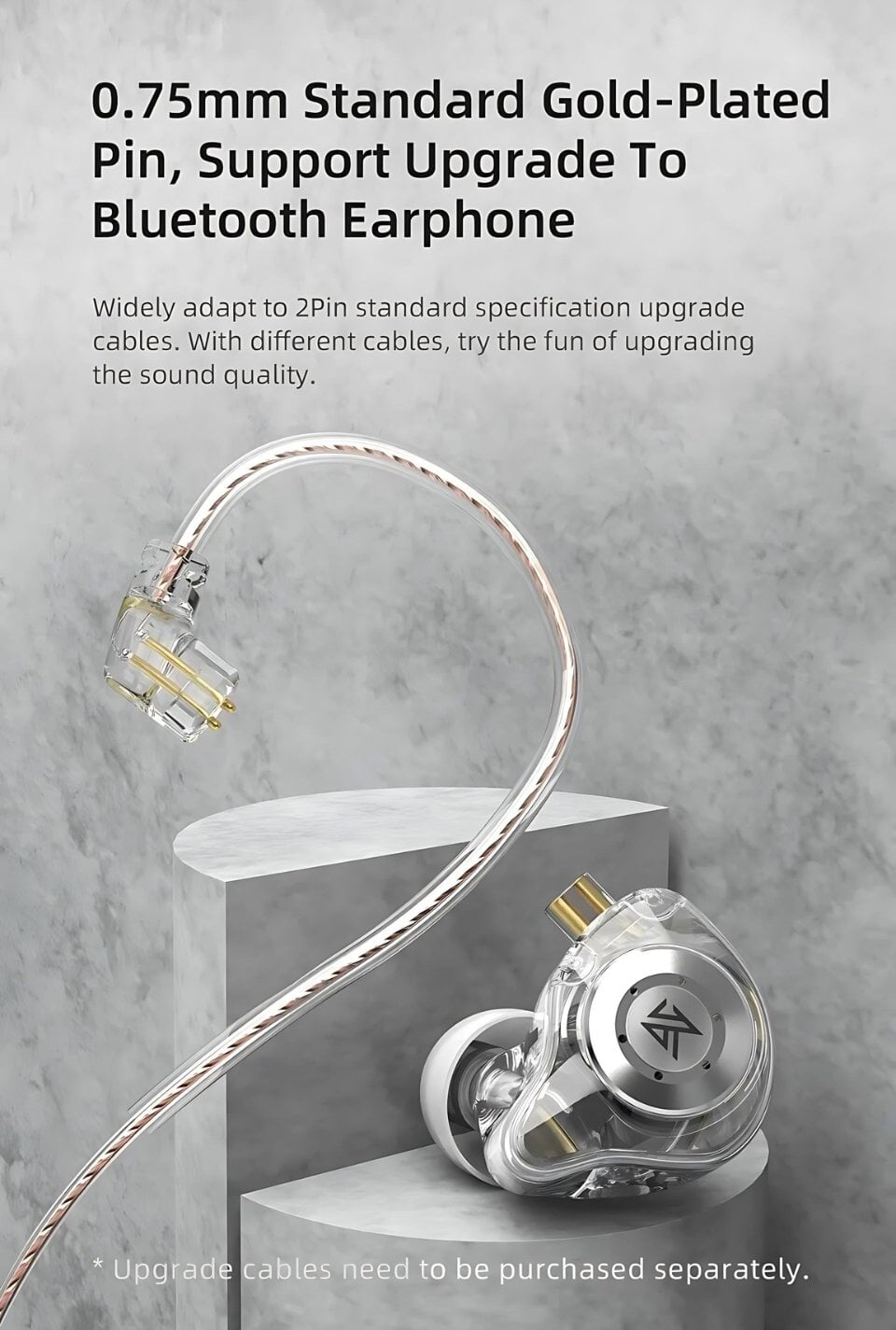 KZ EDX PRO Hi-Fi Dynamic Bluetooth Earphones' standard gold-plated 0.75mm pin